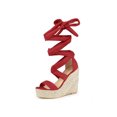 thumbnail image 1 of BLISSFUL STEP Sandales pour Femmes en Faux Suède à Plateforme Compensée à Lacets à Bout Ouvert Rouge 9, 1 of 8