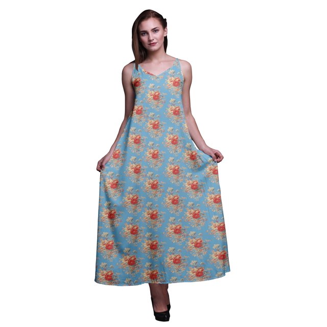 Bimba Robe Longue Décontractée en Rayonne à Fleurs pour Femme à Bretelles Spaghetti, Maxi d'Été, Robe Soleil - Xxx-Grand