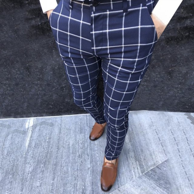 RKSTN Pants for Men Fall Check Business Straight Pants Loose Trousers Straight Leg Pants