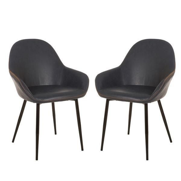 Chaise de salle à manger noire Take Me Home – Lot de 2 chaises d'appoint avec accoudoirs, revêtement en cuir élégant ou PU, pieds noirs mats robustes et design durable pour restaurants et salles à man