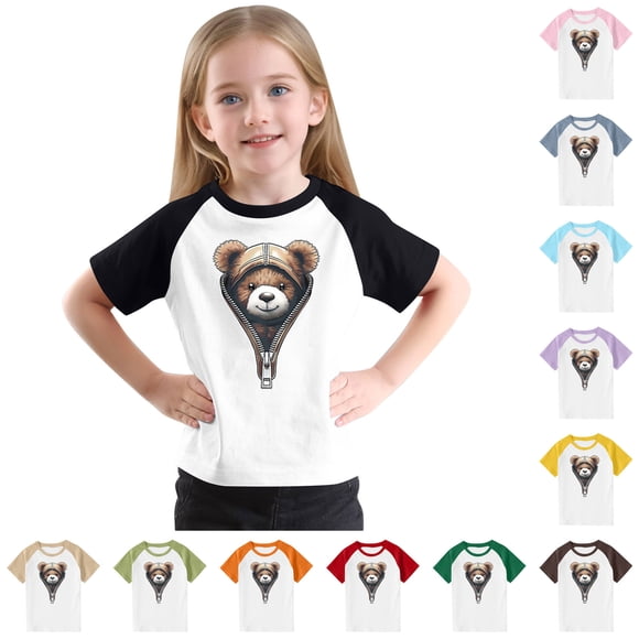Feancey T-Shirts Graphiques pour Enfant Mignons Imprimés 3D Col Rond Hauts Raglan Manches Courtes T-Shirt Décontracté Tout-Petits Garçons Filles T-Shirts Cadeaux Fantaisie Rose 13 Ans