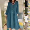 thumbnail image 1 of Gspmoly Robe d'Été, Mode Femmes Col en V Uni Manches Longues à Boutons Robe Décontractée Longueur Genou Robes de Soirée pour Femmes Offres Prime, 1 of 6