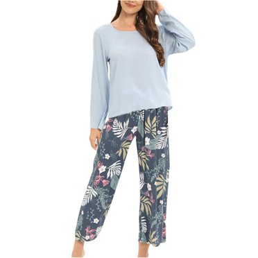 Teissuly Womens Pajamas Round- Neck Pajamas Long Sleeve Household Sets