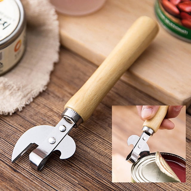 PEONAVET Can Opener Can Opener Stainless Steel Kitchen Tools Manual Side Cut Wooden Beer Bottle Opener For Restaurant Home Camping