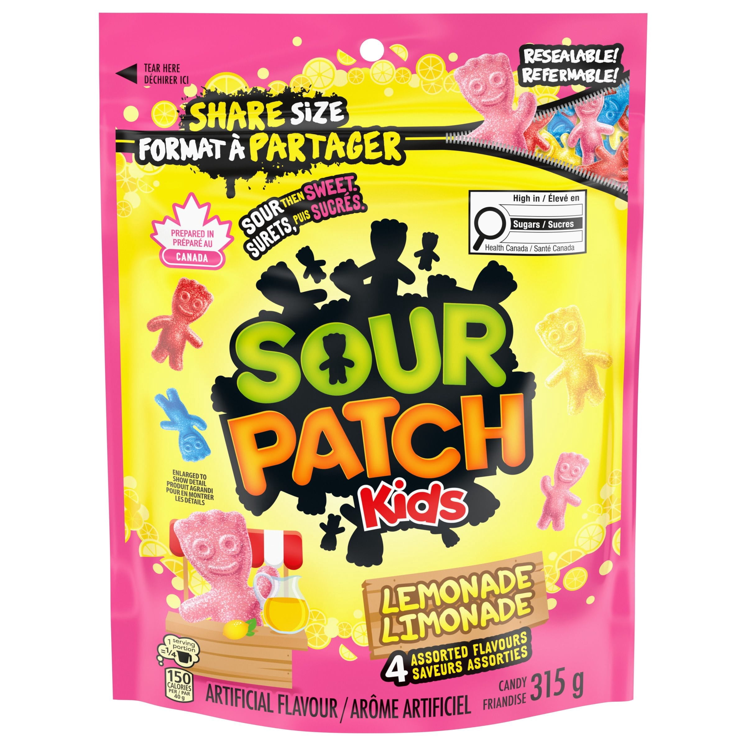 Friandises SOUR PATCH KIDS à saveur de limonade, surets, puis sucrés