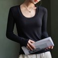 thumbnail image 4 of Yuyuzo T-Shirts à Manches Longues pour Femmes, Col Rond, Chandail à Enfiler, Haut Uni, T-Shirts Basiques, Couche de Base, 4 of 7