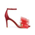 thumbnail image 3 of BLISSFUL STEP Sandales à Talons Hauts Stilettos pour Femmes à Bout Ouvert avec Bride à la Cheville et Nœud, Rouge, 9, 3 of 6