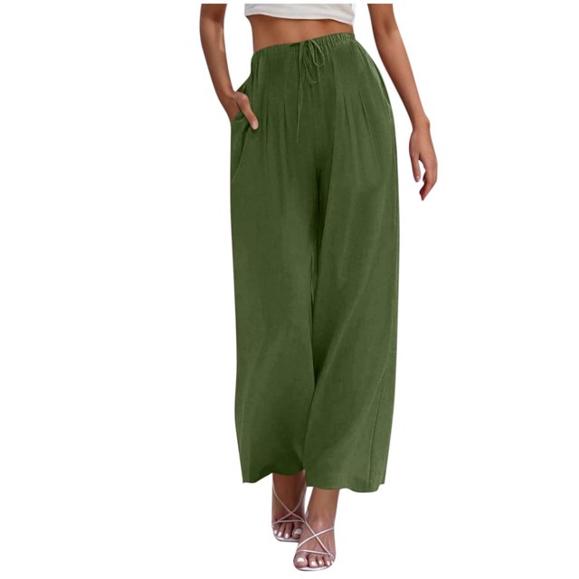 Summer Clearance 2025! Womens Plus Size Pants,Woman Fashion Solid Color Elastic Waist Drawstring Pocket Long Pants