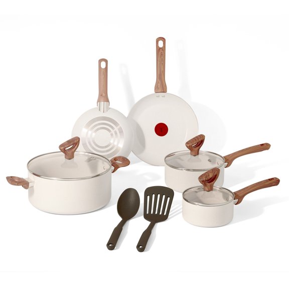 T-fal Simply Cook Non-Stick, 10 Piece Cookware Set, with Thermo-Spot® Technology, Oven and Dishwasher Safe, Beige