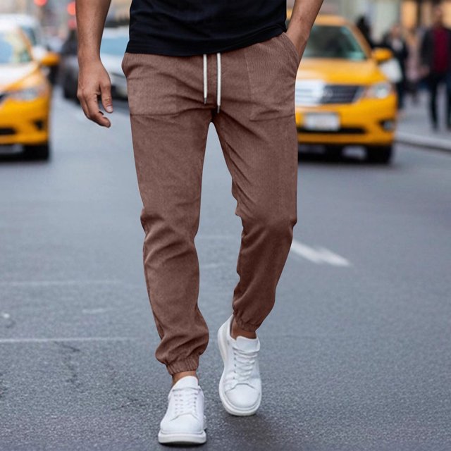 Ceisia Men Solid Color Loose Casual Pants Elastic Waist Drawstring Sports Gift Work Trousers