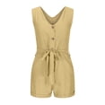 thumbnail image 4 of biudgviw Women's Plus Size Rompers Summer Casual V Neck Button down Belted Sleeveless Jumpsuits Loose Short Overalls with Pockets, 4 of 6