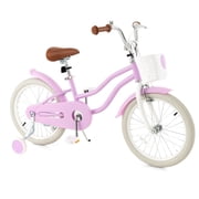 Gymax 18'' Kids Bicycle Children's Training Bicycle w/ Removable Training Wheels & Basket Purple