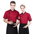 thumbnail image 4 of serony Chef Jacket Men Chef Coat Skin Friendly Chef Uniforms O-Neck Cheap Short Sleeve Tops Bakery Cooking Clothes Work Wear Red M, 4 of 9
