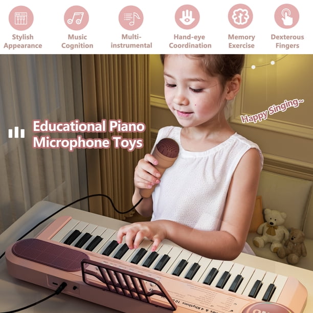 Piano électrique Enfant 37 Touches – Avec Microphone – Rose – Dès 3 Ans – éducatif