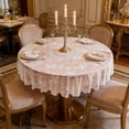 thumbnail image 4 of White Round Tablecloth Polyester Sheer Lace Embroidered with Hollowed-out Non-slip Design for Dining Tables 185 cm, 4 of 6
