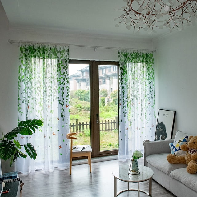 ZZkhGO Leaf Pattern Sheer Window Voile Curtain, Single Panel Fabric Drape 200x100cm, Polyester Curtain for Living Room