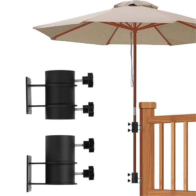 Support de Parasol de Terrasse en Acier Inoxydable, Pince de Fixation pour Parasol pour Rambarde de Terrasse, Pince de Parasol d'Extérieur Robuste, Noir 2 Pcs