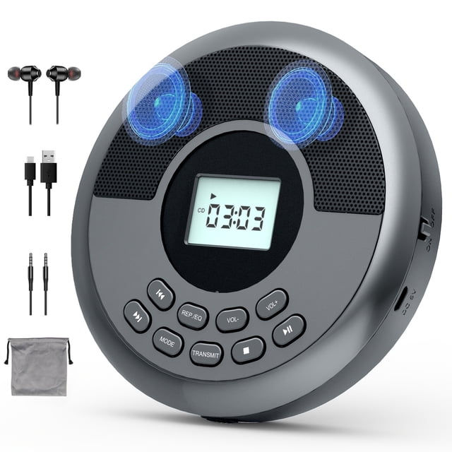 SDOTXA Portable CD Player BT Rechargeable CD Player With Dual Speakers And Headphones Small CD Player For Car Plug In With Anti-Skip Protection CD/USB/BT Playable BT Transmitting