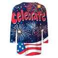 thumbnail image 4 of Meichang T-Shirt Drapeau Américain pour Femmes Rouge Blanc et Bleu T-Shirts Graphiques Manches 3/4 Hauts pour Femmes Col Ras du Cou Patriotique T-Shirts Drapeau des États-Unis, 4 of 5