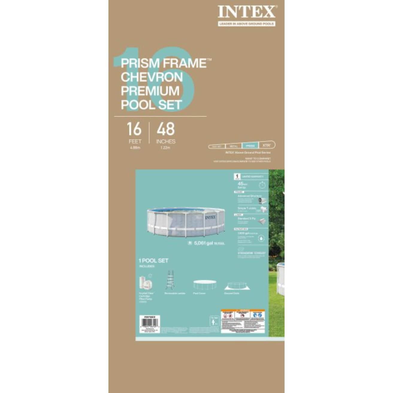 Ensemble de piscine Intex Premium à cadre prisme à chevrons de 16 pi x 48 po, âge : 6 ans et plus