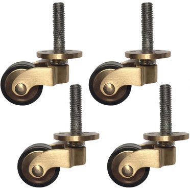 4PCS Solid Brass Universal Gold Furniture Casters, Old Style Rubber Swivel Wheels, Load Capacity 150kg, with Threaded Stem