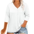 thumbnail image 1 of Plebaso Womens Plus Size Tops 3/4 Sleeve V Neck Casual T Shirts Loose Solid Color Button down Blouses Tees, 1 of 7