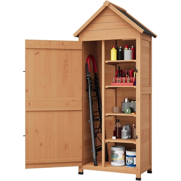 Remise de Rangement Extérieure en Bois avec Porte Verrouillable Armoire de Rangement Verticale de 63” pour Outils de Jardin Imperméable 4 Tablettes Conception Gain de Place pour Patio et Cour