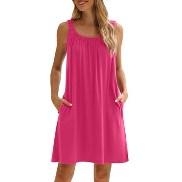 Womens Dress Women Dress for Summer Women Dress Summer Casual T Shirt Dress Beach Cover Up Sleeveless Tank Top Skirt with Adult Female Clothes Hot Pink Size L