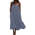thumbnail image 2 of Gspmoly Robes pour Femmes, Robe Maxi d'Été pour Femmes Décontractée Bohème Sans Manches à Bretelles Spaghetti Smockée à Volants Longue de Plage pour le Soleil Robes Formelles pour Femmes Offres du Jour, 2 of 4