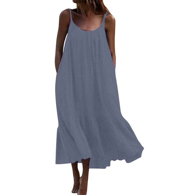 AherBiu Robe Maxi d'Été Sans Manches pour Femmes Grande Taille, Style Bohème, à Volants, Fluide, pour la Plage