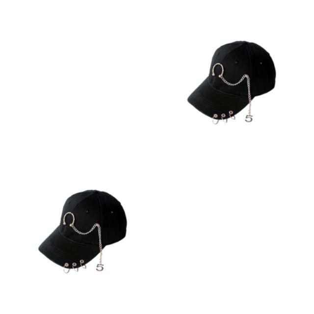 Transemion Classic Baseball Cap With Ring Decoration For Elegant Touch Ring Baseball Cotton Hat Match Style Quick-drying Beach Ring Black 2Set