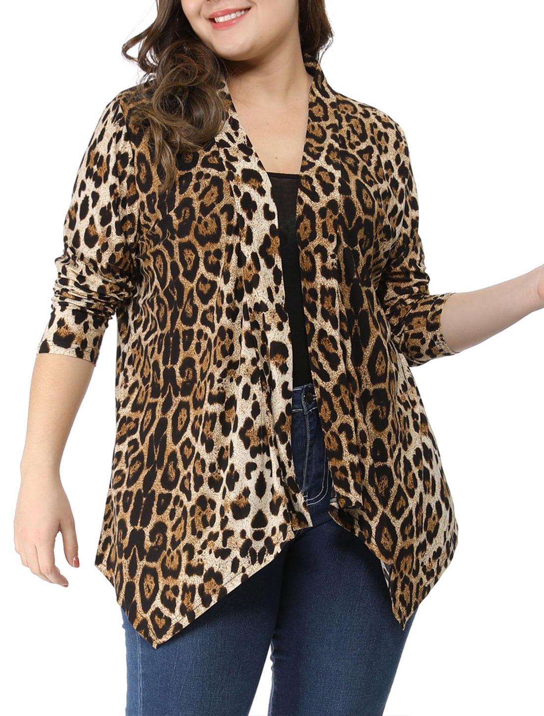 GRACE & GRANDEUR Cardigan Ouvert à l'Avant à Imprimés Léopard d'Halloween pour Femmes Grande Taille