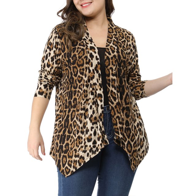 GRACE & GRANDEUR Cardigan Ouvert à l'Avant à Imprimés Léopard d'Halloween pour Femmes Grande Taille