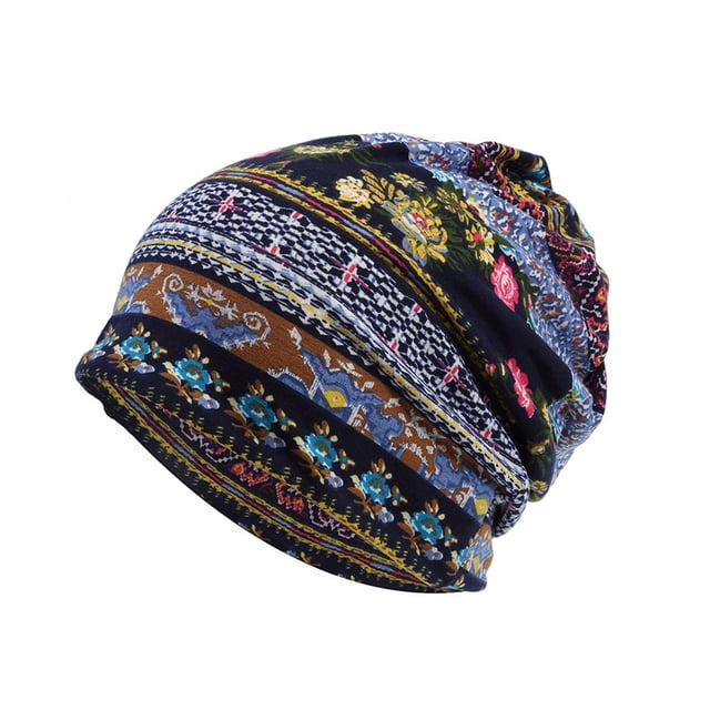 kurtrusly Tuque Bonnet Hijab Pré-Noué Foulard Turban Coloré Bandeau Réglable Protection des Oreilles Bandeau Accessoires Bonnet Bleu floral 1 Ensemble