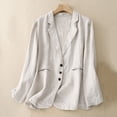 thumbnail image 2 of Timegard Womens Suit Jacket Cotton Linen Stand Collar Button Long Sleeve Lightweight Fall Loose Coat, 2 of 6