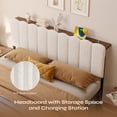 thumbnail image 3 of Pinmoco Tête de Lit Complète avec Tablette de Rangement, Lumière DEL et Station de Recharge, Tête de Lit Moderne Rembourrée, Velours à Rayures Beige, Tête de Lit Seulement, 3 of 10