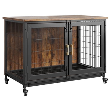 Meuble Cage pour Chien, Cage Mobile de 41 Pouces avec Tapis Doux, Meuble de Chenil Intérieur pour Grands, Moyens et Petits Chiens - Brun Rustique