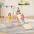 thumbnail image 2 of Gymax Aire de Jeux Intérieure 5-en-1 pour Enfants avec Glissade, Escalade, Rocher, Balançoire Réglable en Bois, 2 of 9
