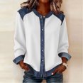 thumbnail image 2 of RXMEKW Denim Patchwork Cardigan For Women Long Sleeve Button Up Casual Jacket Solid Color, 2 of 7