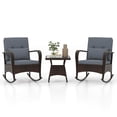 thumbnail image 3 of Costway 3 PCS Rocking Bistro Set with Removable Cushions & Tempered Glass Top Coffee Table Grey, 3 of 10