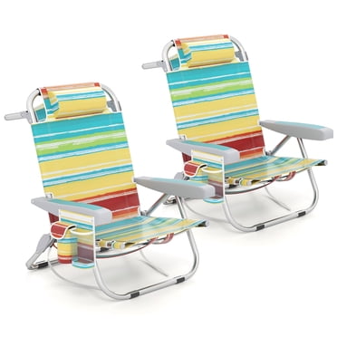Patiojoy Chaise de Plage Sac à Dos 2 Pcs Pliable à 5 Positions Chaise Longue à Plat Multicolore