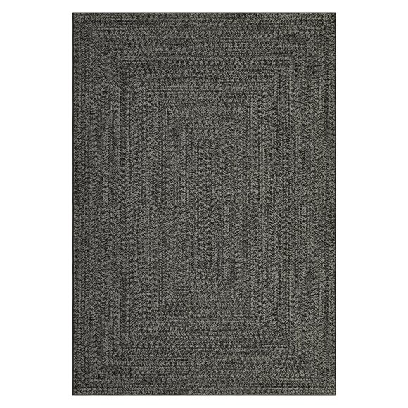 Machine Washable Area Rug – 8x10ft, Low Pile, Non-Slip Mark Resistant Braided Carpet for Living Room, Farmhouse Modern Accent, Pet Friendly – Grey/Brown, Ash Zongzi, USA