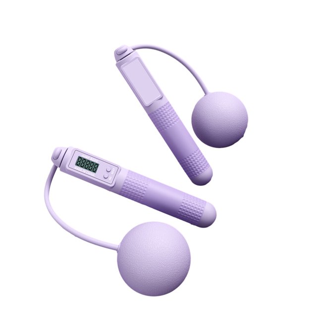 tredstone PVC Jump Rope Portable Replacement Digital Solid Color Indoor Outdoor Button Control Ergonomic Adjustable Jumping Ropes Purple Ball
