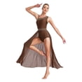 thumbnail image 1 of iiniim Femme Paillettes Strass Costume de Danse Lyrique Robe Fendue Sans Manches Brun TTG, 1 of 7