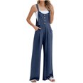 thumbnail image 1 of AherBiu Summer Jumpsuits for Women Sleeveless Button Suspenders Straight Leg Boho Rompers with Pockets, 1 of 7