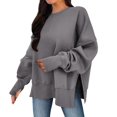 thumbnail image 4 of Timegard Womens Sweatshirt Long Sleeve Side Split Crewneck Oversized Pullover Fall Winter Loose Tops, 4 of 6