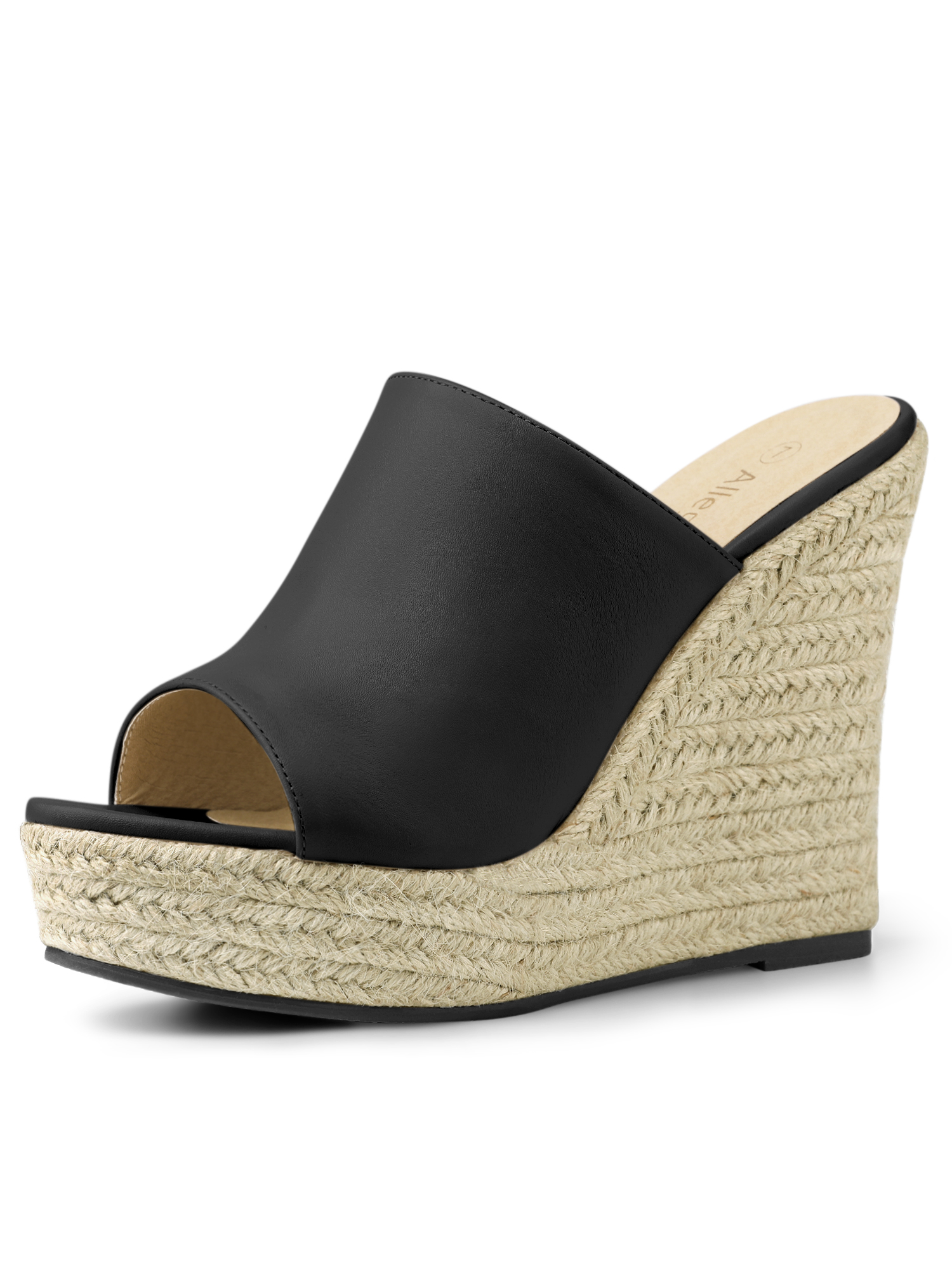 BLISSFUL STEP Chaussures pour Femmes Talon Compensé Bout Ouvert Espadrilles Mules à Plateforme Noir 8,5
