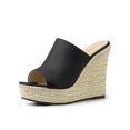 thumbnail image 1 of BLISSFUL STEP Chaussures pour Femmes Talon Compensé Bout Ouvert Espadrilles Mules à Plateforme Noir 8,5, 1 of 7