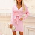 thumbnail image 2 of cfhntfmh Robes de Mode pour Femmes Hiver Automne Confortables à Manches Longues Portefeuille Robe Chandail à Col en V Détente Tricotée Moulante Robe Mini, 2 of 7