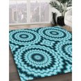 thumbnail image 3 of Ahgly Company Tapis d'Intérieur Lavable à la Machine, Carré, Transitionnel, Vert Sarcelle, Tapis de Zone, 5 Pieds Carré, 3 of 7